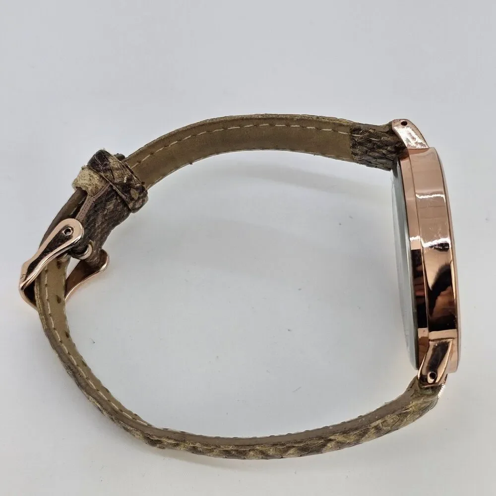 38MM Women's Watch Light Gold Dial Snake Faux Leather Bands New Battery‎